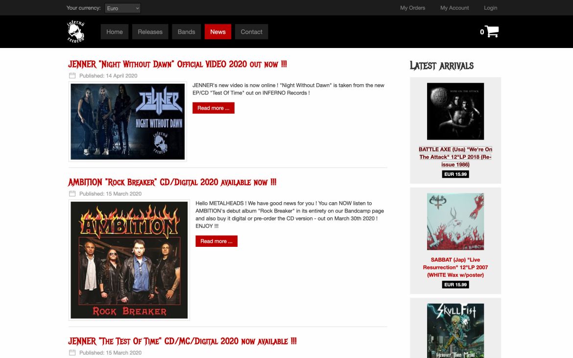 Inferno records - ecommerce shop