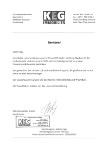 Благодарственное письмо от KEG Immobilien (Германия)
